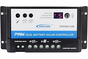 TEMANK EPEVER Dual Battery Solar Charge Controller 20A 12V 24V Dual-Battery Solar Controller for RVs Caravans and Boats-NEW Version