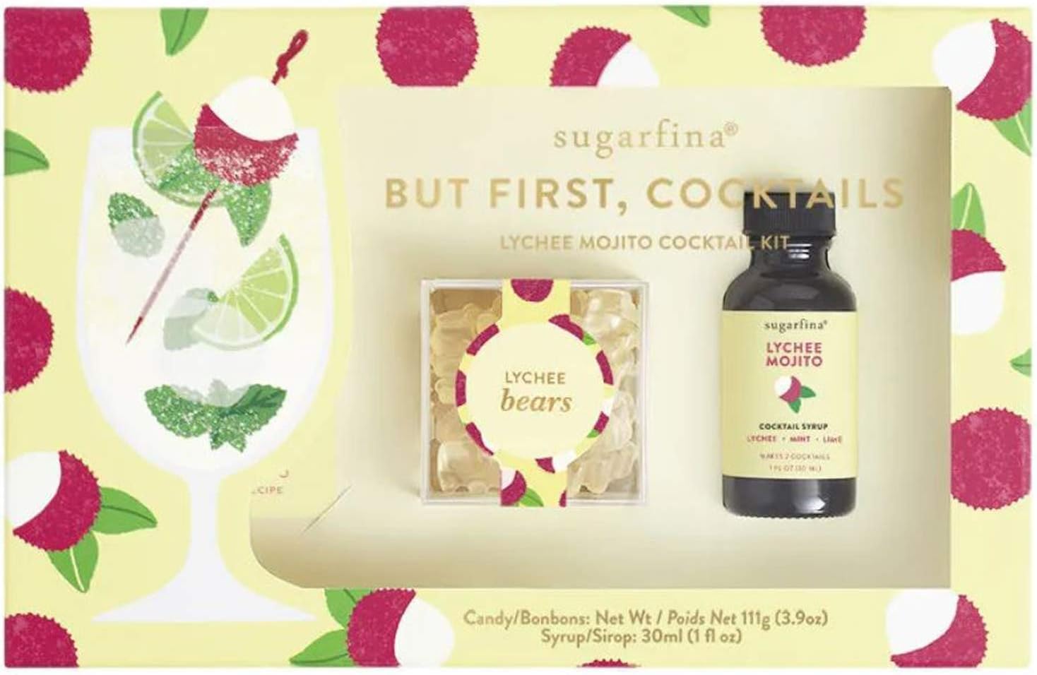 Sugarfina Lychee Mojito Cocktail Mix Kit! Included: Lychee Gummies, Cocktail Syrup And Recipe Card! Create The Perfect Adult Cocktail Drink With Gummy Garnish! (Mojito)