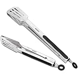 WENFEI Cooking Tongs, Stainless Steel Kitchen Spatula Tongs with Silicon Tips, 9 inch & 12 inch Heavy Duty BBQ Grill Metal Fo