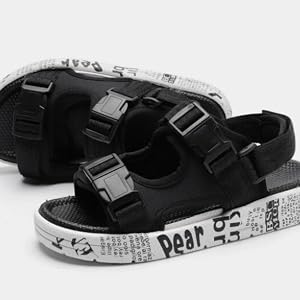 Boys Summer Sandals, Hook and Loop Soft Sole Non-Slip Breathable Casual Outdoor Kids Toddler Shoes(Black White)