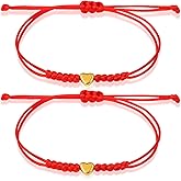 FdcZeyxior 2 PCS Red String Bracelet, Braided Red String Bracelets for Women, Gold Heart Mother Daughter Bracelets, Friendship Bracelet for Friends, Couples, Sisters, Valentine's Day Gift