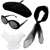 5 Pcs French Red Beret Hat Set Women Costume Accessories Including Scarf Gloves Beret Hat Sunglasses for Halloween