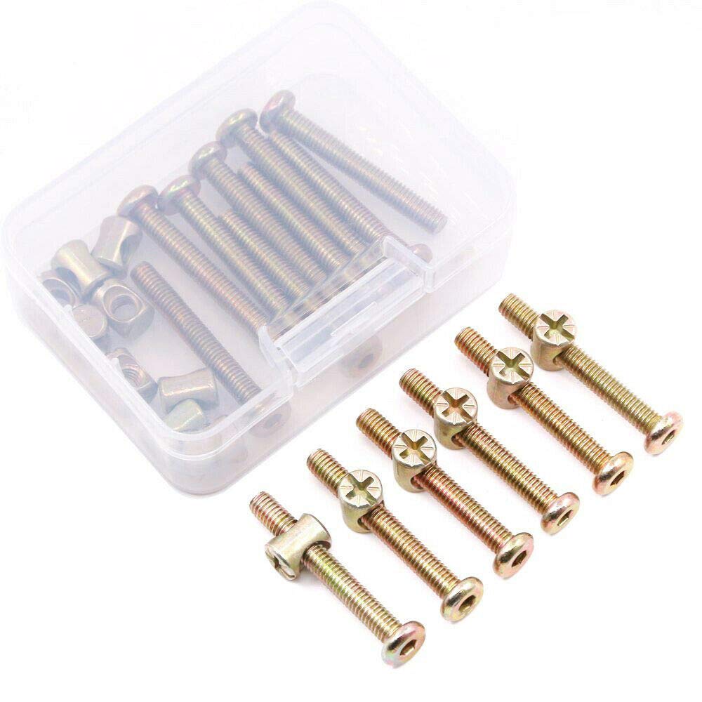 SUPERTOOL M6 Barrel Nuts Bolts 65MM Hex Socket Screw Zinc Plated Allen Head Furniture Bolt Nut Set for Bunk Beds Cots and Furniture Assembly (15 Sets)