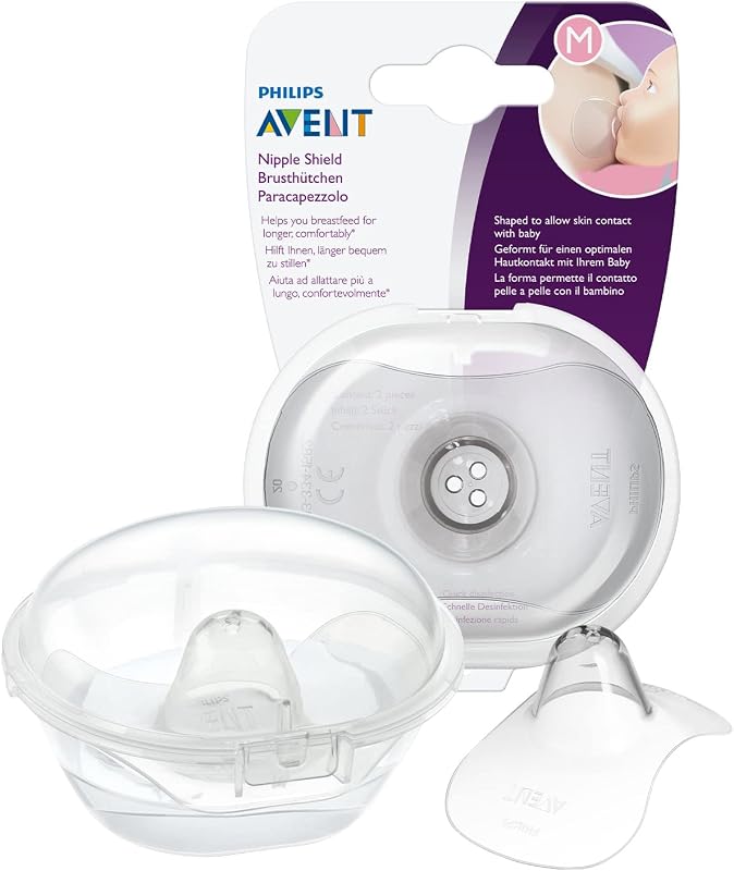 Avent Nipple Shields to Support Breastfeeding, Easy Latch-On and Protects Sore, Cracked Nipples, Pack of 2, Medium (21mm), Includes Travel Case - SCF153/03, Transparent, 2 Count (Pack of 1)