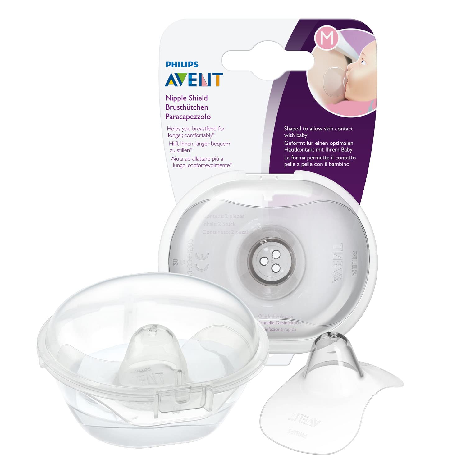 Philips Avent Nipple Shields to Support Breastfeeding, Easy Latch-On and Protects Sore, Cracked Nipples, Pack of 2, Medium (21mm), Includes Travel Case - SCF153/03, Transparent, 2 Count (Pack of 1)