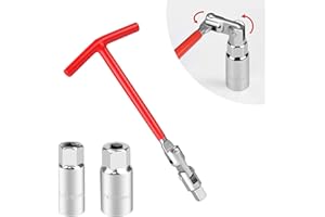 Crynod Pack-3 Car Spark Plug Socket, Labor-saving Disassembly Tool with 5/8" and 13/16" Wrench, T-shaped Non-slip Handle Universal Head Structure Spark Plug Wrench, Universal for Cars (Red & Silver)