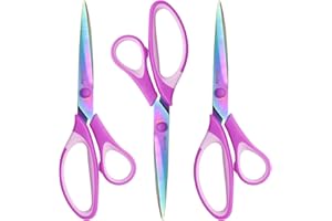 ZICOLU 8.5" Scissors All Purpose, Multipurpose Office Scissors Set of 3 pack, sharp Titanium Coating Blade and Soft Comfort-Grip Sturdy Scissors for Fabric School Craft Sewing Home, Right/Left Handed, Purple