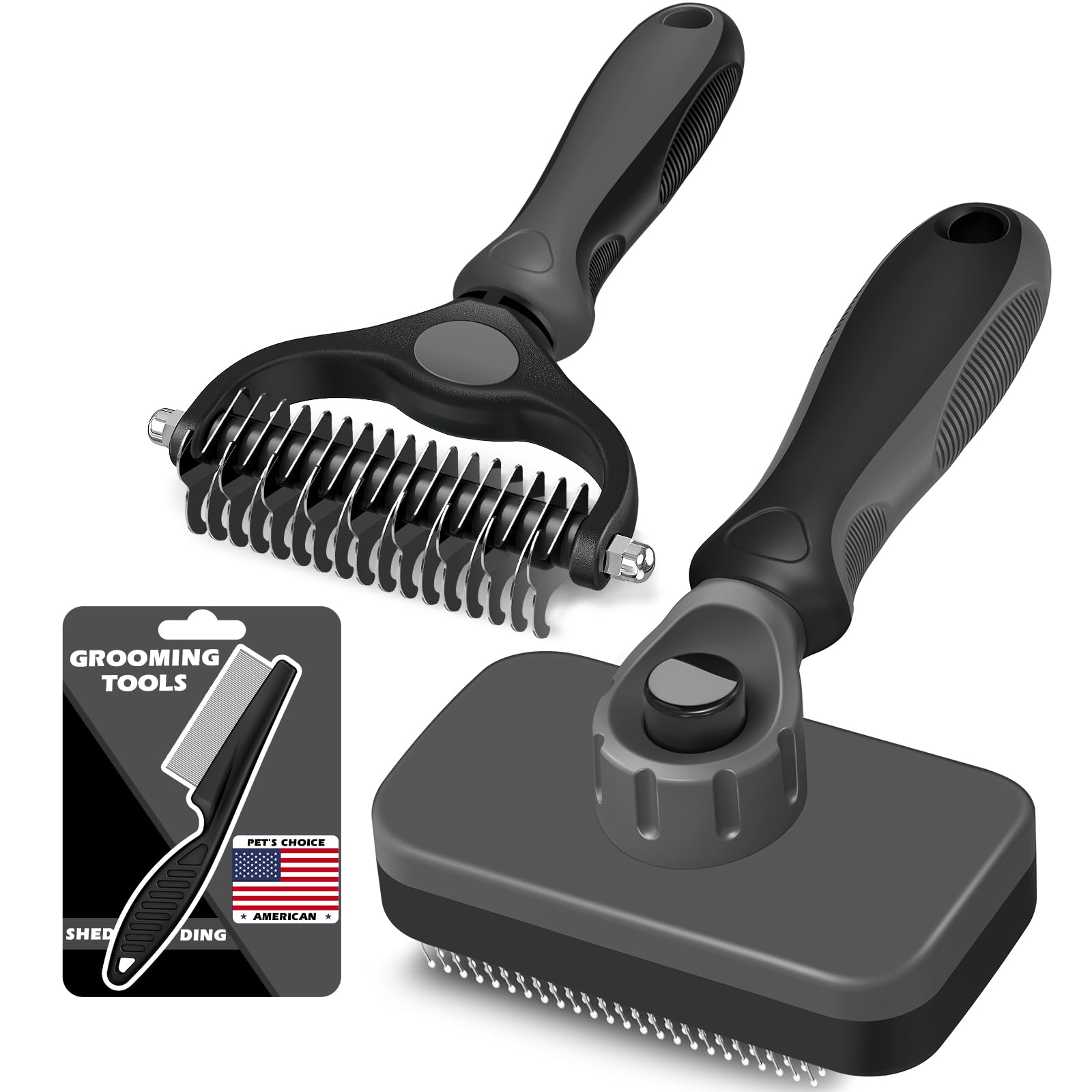Photo 1 of  Self Cleaning Slicker Brush & Pet Grooming Rake & Flea Comb for Dogs,Cats and Horses | Double-Sided Dematting Comb & Skin Friendly Deshedding Grooming Tool | Premium Pet Supplies?Gray Black)