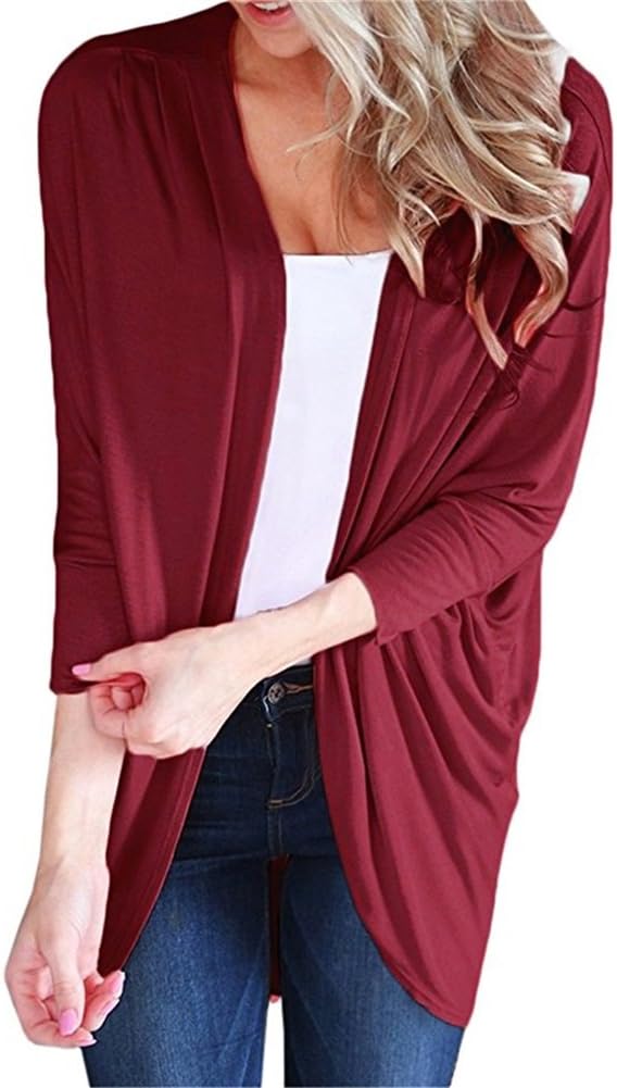 Womens Lightweight Long Cardigans 3/4 Sleeve Open Front Batwing Cardigan Tops