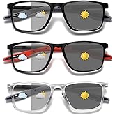 Hubeye Photochromic Reading Glasses for Men and Women TR90 Sport Reader Anti Glare UV Ray Filter （Matte black+Matte Red+Transparent，+2.0