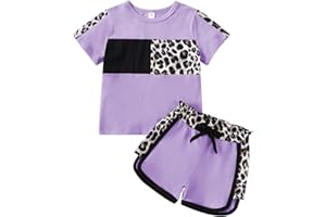 FOCUTEBB Toddler Girl Clothes Summer Outfits Cute Baby Short Sleeve T-shirt Shorts Leopard Camo Printed 18 Months to 6 Years