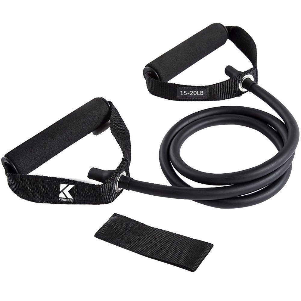 Kuspert Single Resistance Band, Exercise Tube - With Door Anchor and Manual Black 20-30lbs