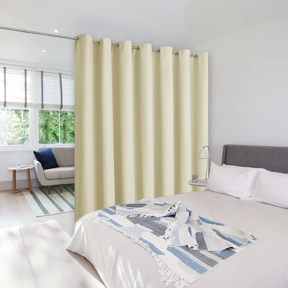 Photo 1 of NICETOWN Room Separating Divider, Room Divider Curtain Screen Partition, Function Thermal Blackout Patio Door Curtain Panel, Sliding Door Insulated Curtain for Patio, Beige, 8.3ft Wide x 12ft Long
