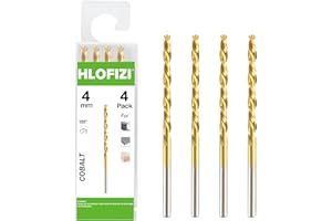 HLOFIZI 4mm M42 8% Cobalt Drill Bits (4 Pack), Metric Titanium Twist Drill Bits for Hard Metal, Stainless Steel and Cast Iron