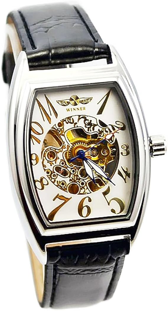 Amazon Gute出品 スケルトン ゴールド ビンテージ アンティーク風 革バンド シンプル カジュアル アクセサリー 独特 ユニーク トノーフェース レディース 自動巻き腕時計 レディース腕時計 腕時計 通販