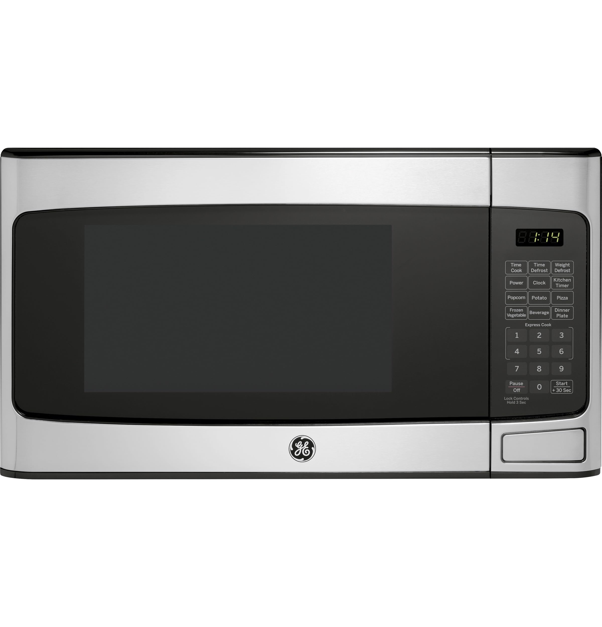 GE Countertop Microwave Oven, Compact 1.1 Cubic Ft., 950-watt Capacity, 6 Auto Cooking Settings, Child-Lock Technology, Kitchen Essentials for the Countertop, Dorm Room or Apartment, Stainless Steel