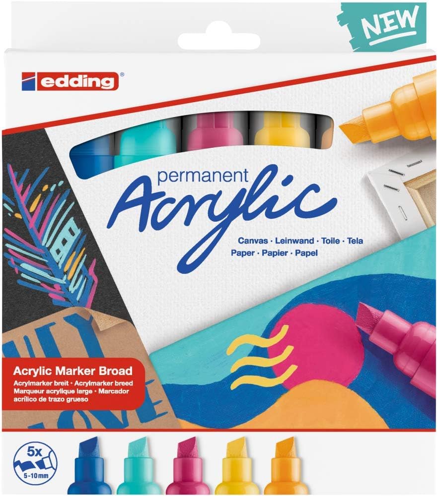 Edding 5000 Acrylic Marker Chisel Tip 5-10Mm Line Assorted Abstract Colours Pack, 27: Set of 5 - Multicoloured, 5 count (Pack of 1) - Image 4
