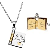 To My Love Book Necklace Gifts for Girlfriend Wife Romantic Book Necklaces | Flip Book Pendant with 6 Pages for Couples Anniversary Love Necklace for Boyfriend Girlfriend Engraved Jewelry