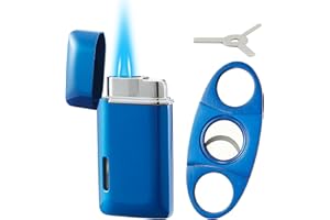 Bbsisgo Lighter and Cutter Set, Double Jet Flame Torch Lighter with Adjustment Tools, Refillable Windproof Butane Gas Lighter, Gifts for Men, Blue.(Sold Without Gas)
