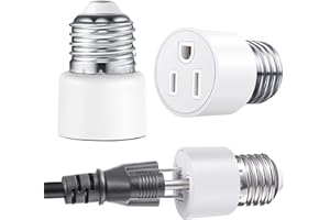 E26 E27 3 Prong Light Socket to Plug Adapter Polarized Screw in Outlet Bulb Fit for 2 Convert Porch Patio Garage 2pcs