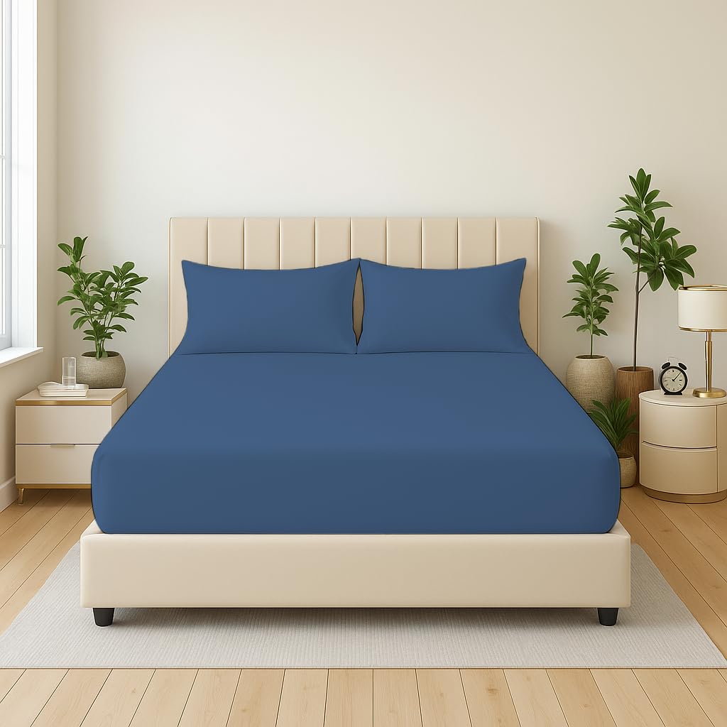 Dazzle Collection® Full Fitted Sheet Bed Sheets 100% Polycotton Machine Washable Fitted Sheet (Single, Mid Blue)