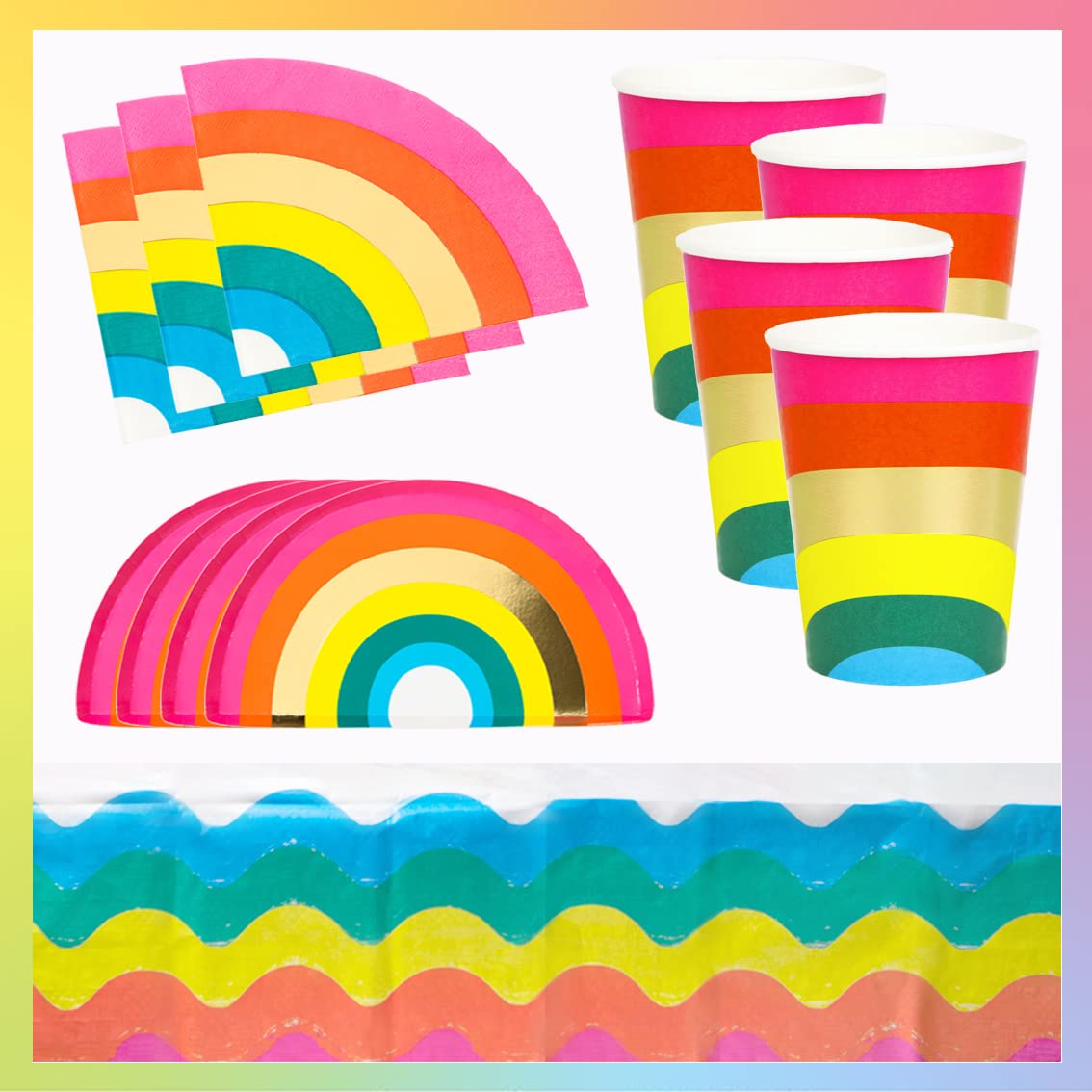 Talking Tables Rainbow Pride Party Supplies Tableware Set and Decorations for 8 Guests | Colourful Paper Plates, Napkins, Tablecover | Perfect for Kids Birthday