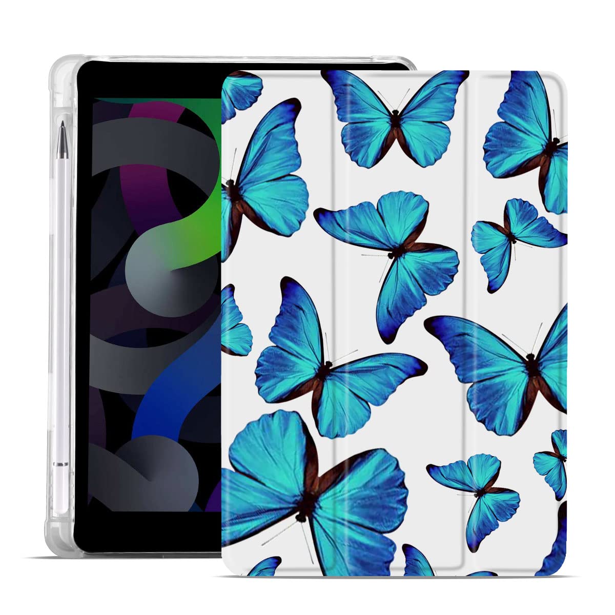 MAYCARI Cartoon Blue Butterfly Case for iPad Pro 12.9 inch 2021/2020/2018, Cute Case with Pencil Holder, Support Auto Sleep/Wake, Soft TPU Back Protective Case for Girls Women Men — image 1