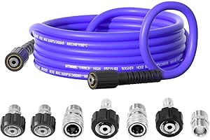 SITIMIMIL Pressure Washer Hose 25FT 1/4'', Kink Resistant M22 14mm Pressure Washer Hose to 3/8'' Quick Connect Couplers for Replacement, Hose for Pressure Washer 3600 PSI,7 Stainless Steel Accessories