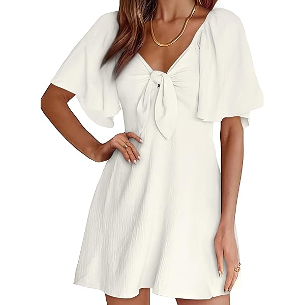 CUPSHE Women's Mini Dress Scalloped V Neck Lace Appliques Long Sleeve Loose  Fit A Line Casual Dress White at Amazon Women's Clothing store