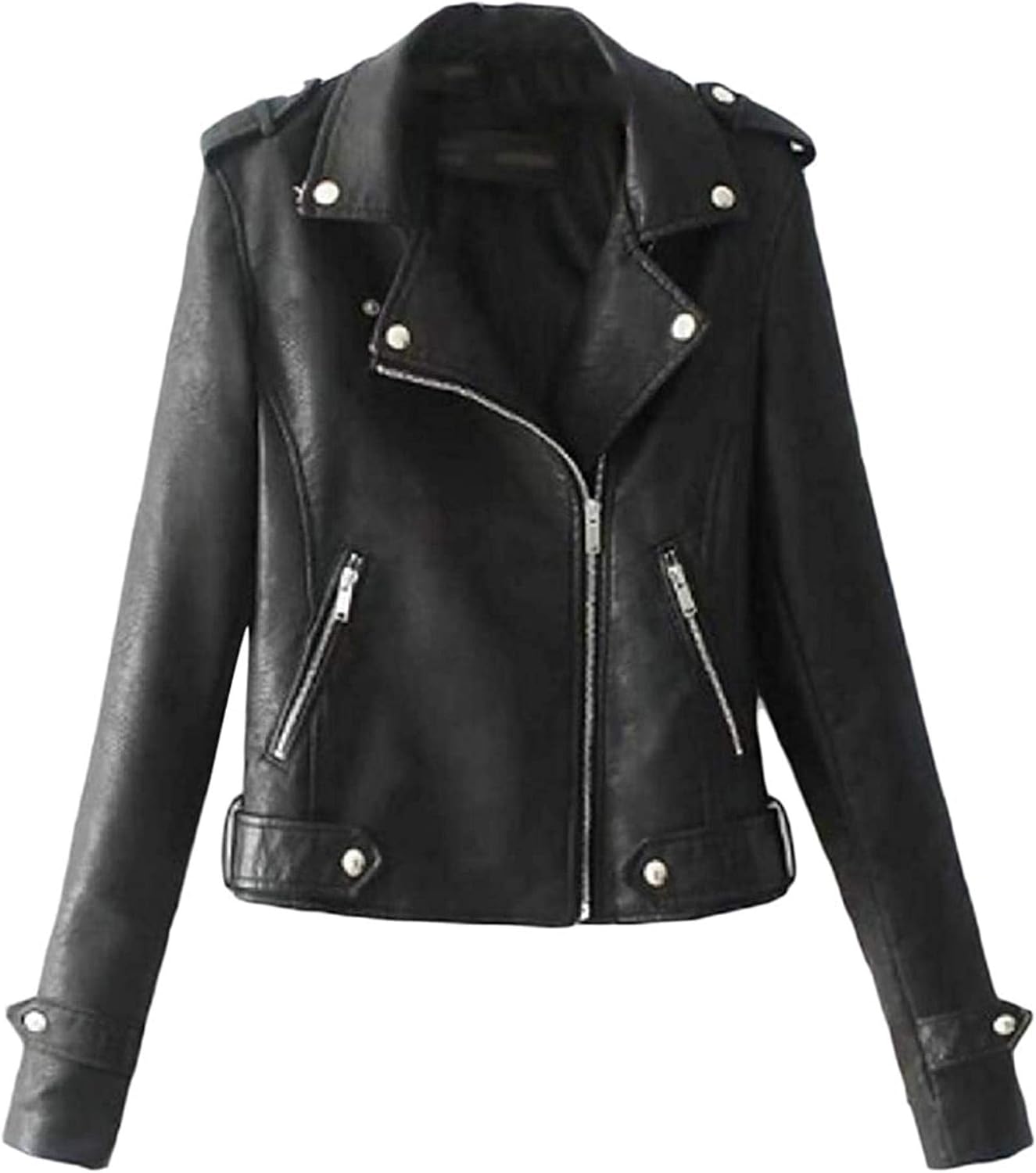 Women's Faux Leather Moto Slim Fit Lapel Zip Trim Faux Leather Moto Biker Jacket Coat: Amazon.co 