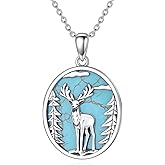 BETHZA Deer Necklace 925 Sterling Silver Real Turquoise Gemstone Forest Deer Pendant Vintage Western Jewelry Gifts for Women