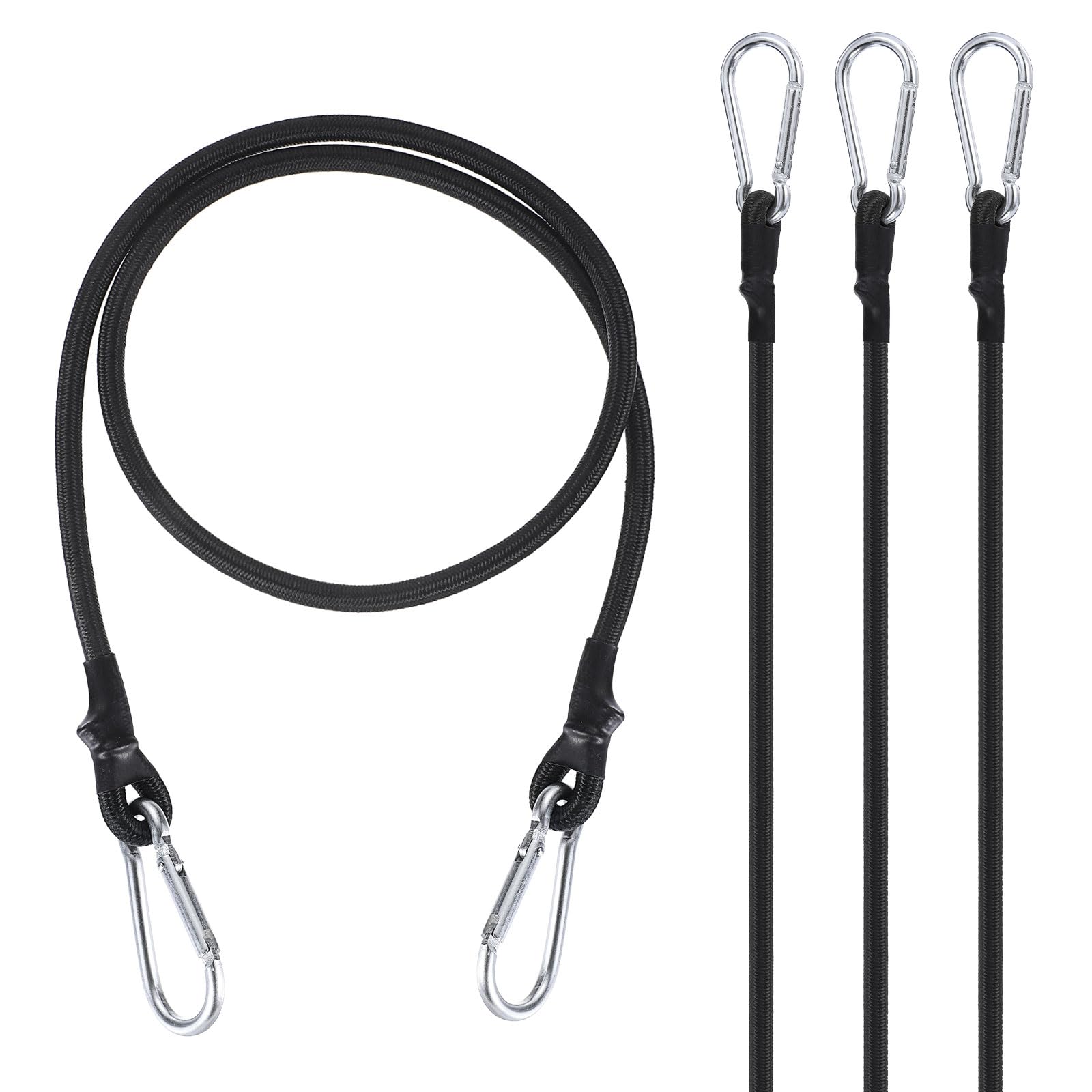 PATIKIL 35.4 Inch Bungee Cords with Hooks, 4 Pack Heavy Elastic Straps Bungee Rope with Dual Aluminum Alloy Hooks for Camping Luggage Rack Bike Cargo Tent, Black