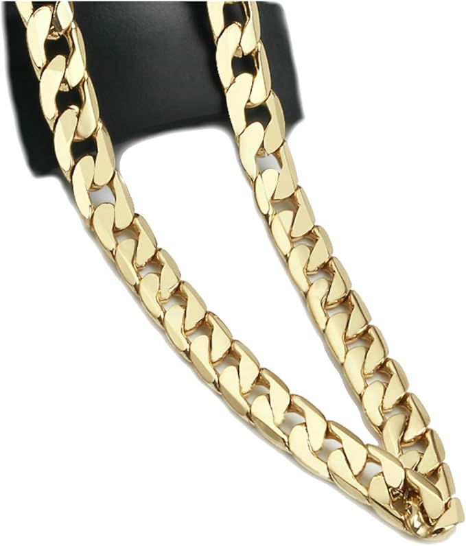 Gold Chain Necklace 10MM 14K Diamond Cut Smooth Cuban Link
