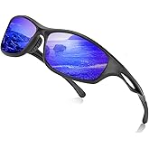 FIMOSON Sports Polarized Sunglasses for Men and Women, UV400 Protection Wrap-around Sports Sunglasses Deep Blue Lens