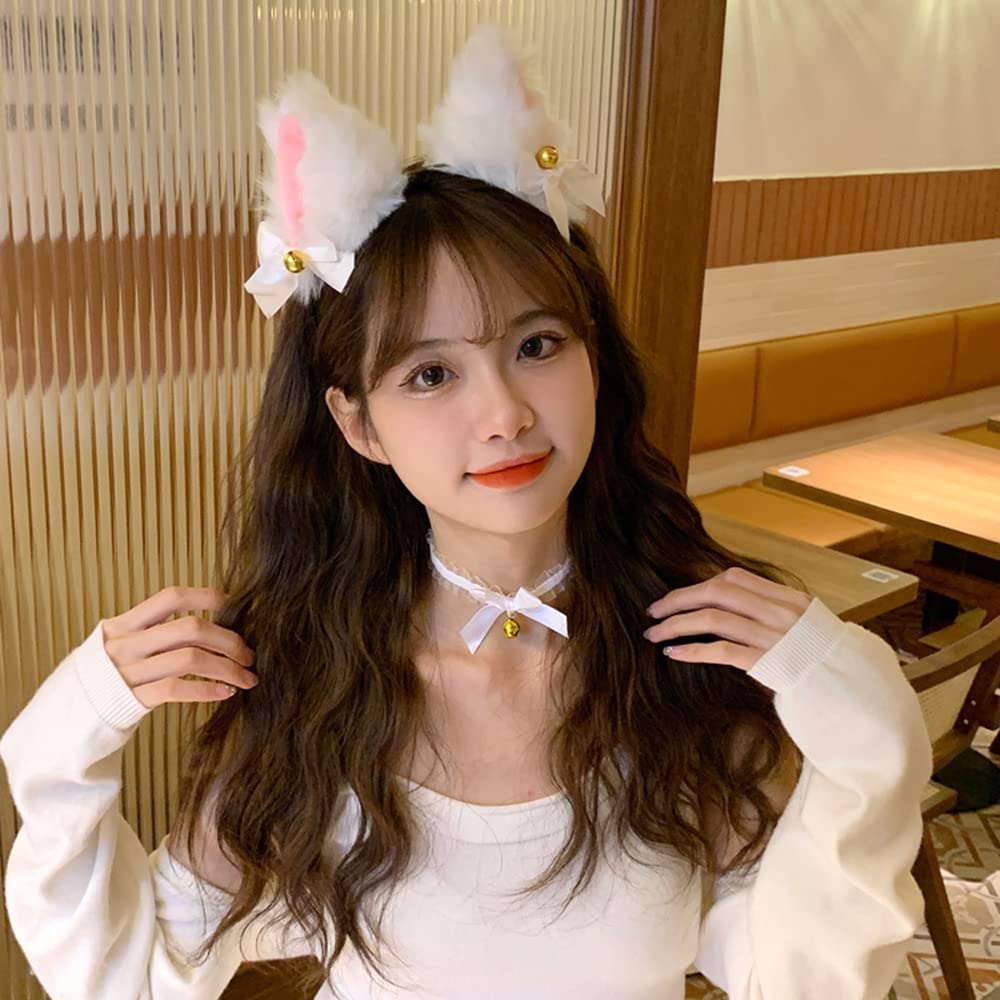 Samcos Cat Ears, Cosplay, Set of 3, Bowknot, Headband, Cute, Bell Design, Cat Ears, Headband, Costume Accessory, School Festivals, Dances, Halloween, Christmas
