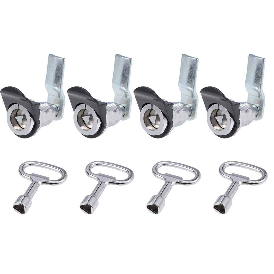 sourcing map Triangle Cam Lock 32mm Cylinder Length Fits Up to 3/8-inch Thick Panel Silver Tone 4Pcs