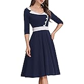 ODIZLI 1950s Dresses for Women Retro Dress 3/4 Sleeve Sweetheart Neckline Swing Midi Dress Cocktail Dress