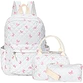 Shyyween 3 Pcs Backpack Bags Set with Cotton Quilted School Lunch Box Pencil Bag Daypack Bookbags for Girl Women Travel(Pink Bow)
