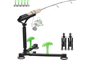 QualyQualy Ice Fishing Rod Holder, Adjustable Fishing Rod Stand for Ground, Ice Pole Holder Rod Rack with Fishing Bells and Anchor