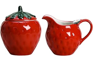 CHOOLD Ceramic Strawberry Shape Creamer and Sugar Bowl Set, Cream Pitcher, Sugar Bowl with Lid, Coffee Serving Set