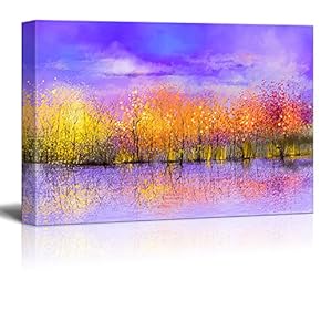 Abstract Vibrant Colorful Trees Under Purple Sky