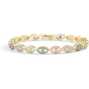 Pearich 14k Gold Filled Evil Eye Bracelets | Cubic Zirconia Classic Evil Eye Bracelets for Women, Gold Bracelets For Women 6.
