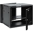 AEONS 9U Professional Wall Mount Server Cabinet Enclosure Double Section Hinged Swing Out 19-Inch Server Network Rack with Locking Glass Door Black (Fully Assembled)