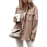 Cnkwei Shacket Jacket Women Button Down Shirt Jacket Casual Long Sleeve Shacket with Pockets