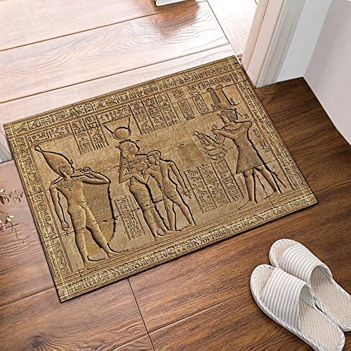 limttednethard Hieroglyphic Carvings on the Exterior Walls of an Ancient Egyptian Temple Bath Rugs, Non-Slip Floor Entryways Outdoor Indoor Front Door Mat,60x40cm Bath Mat Bathroom Rugs
