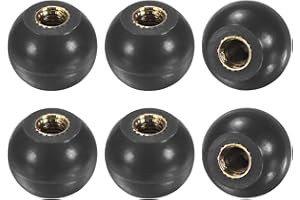 M METERXITY 6-Pack Threaded Ball Knobs, M5 Female Thread 16mm Dia. Thermoset Ball Knob for Lathe/Machine/Lawn Mowers, Round Phenolic Brass Insert Lever Handle [Black]