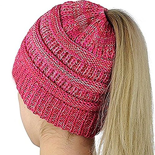 ALIPAPA BeanieTail Womens Ponytail Messy Bun Beanie Solid Ribbed Hat Cap