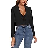 MINTLIMIT Womens Cropped Blazer Suit Jacket Button Front Long Sleeve Blazer Notched Lapel Suit Jacket Coat Tailored Outfit(Black,L)