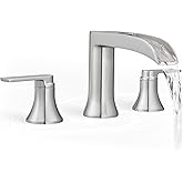 HOIGY Brushed Nickel Tub Faucet Set 3 Hole, Brass Deck Mount Waterfall Bathtub Faucet Set, High Flow Widespread 6-16 Inch Rom