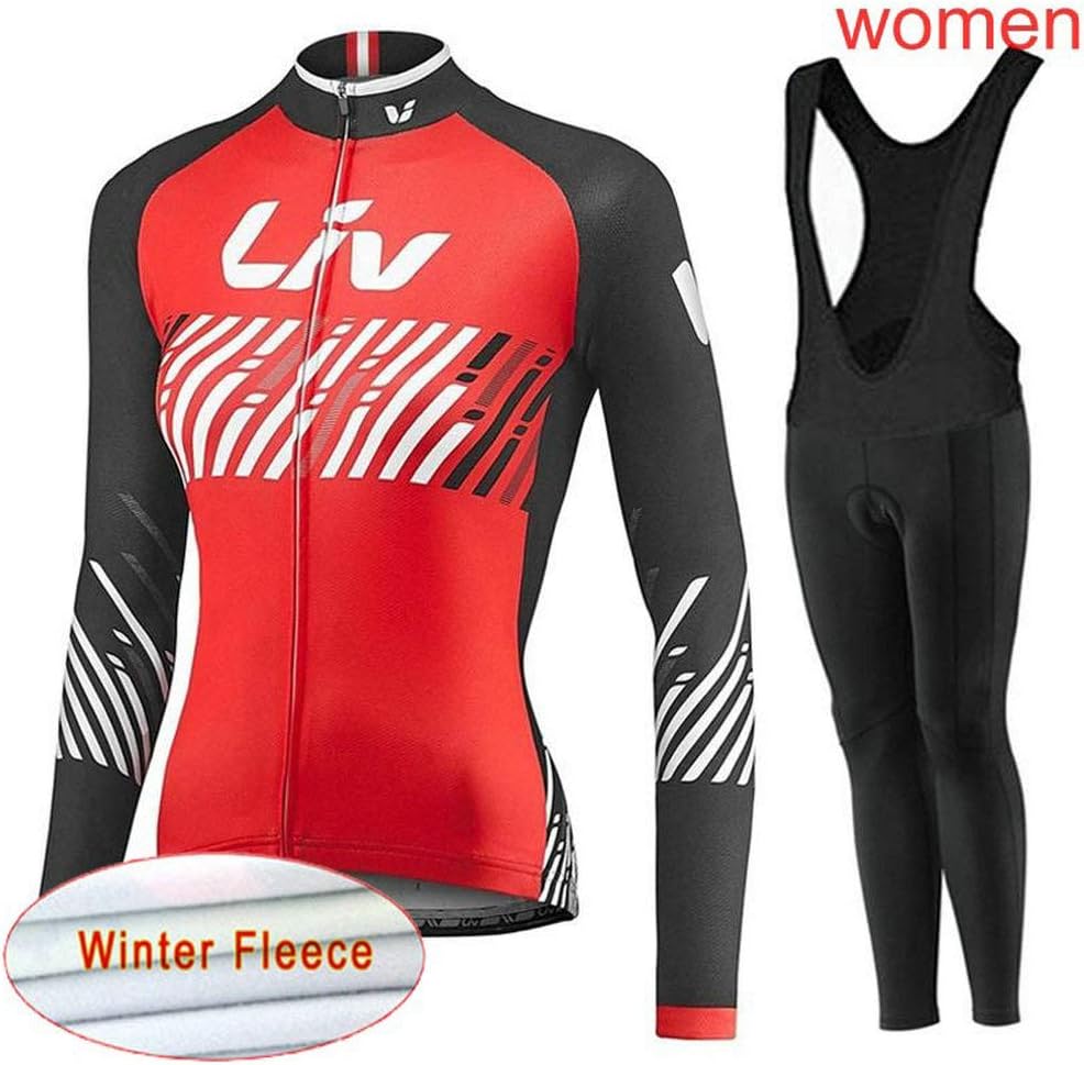 Cycling Jerseys Women's Long Sleeve and Bib Pants Set Bicycle Jersey Winter Thermal Fleece Breathable Jersey V324